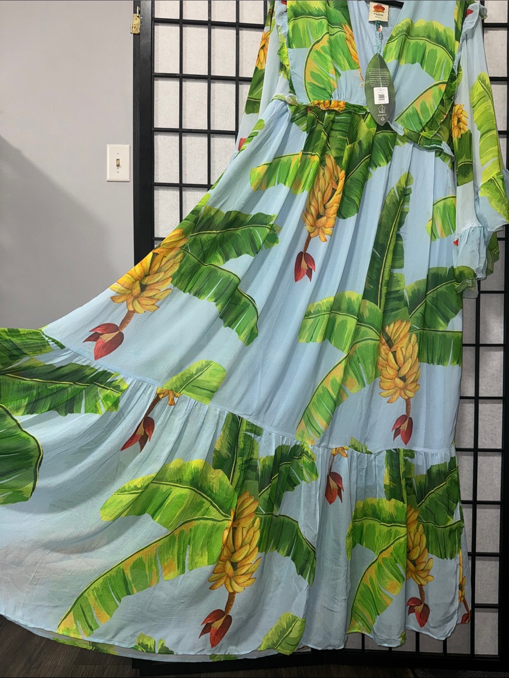 🍌🌿 FARM Rio size XL Fresh Bananas Butterfly Sleeve Maxi Dress 🌿🍌 - Picture 11 of 16